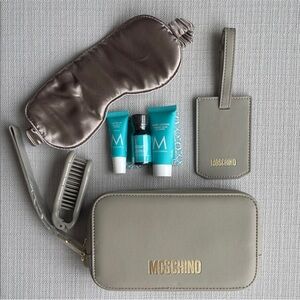 Moschino grey Dopp kit with travel essentials